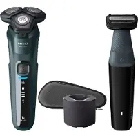 Philips SHAVER Series 5000 S5584/57 Elektrischer Nass- und Trockenrasierer, Rotationstrasierer, Grün, Grau, SteelPrecision blades, Edelstahl, LED, SH71