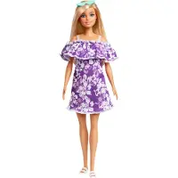Mattel GRB36 Barbie Loves Puppe im lila Blumenkleid