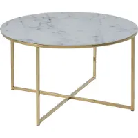 AC Design Furniture Antje Couchtisch Rund, Ø: 80 x 45 cm, Marmoroptik Weiß/Gold,