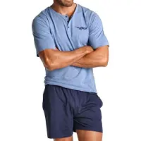 Arizona Herren Schlafanzug Pyjama mit kurzer Hose und Henley-Ausschnitt