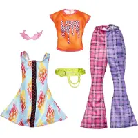Barbie Fashions 2er-Pack Bekleidungsset, 2 Outfits f?r die -Puppe, inklusive 2 Looks zum Thema Rock 'n Roll und 2 Accessoires