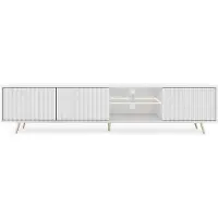 Selsey TV-Lowboard Bello Weiß mit weißer LED-Beleuchtung Lamellenfront goldene Füße 175 cm breit