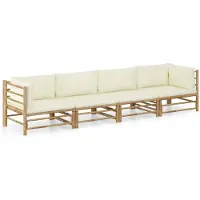 vidaXL 4-tlg. Garten-Lounge-Set mit Cremeweißen Kissen Bambus