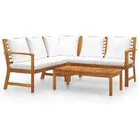 vidaXL 4-tlg. Garten-Lounge-Set mit Auflagen Creme Massivholz Akazie