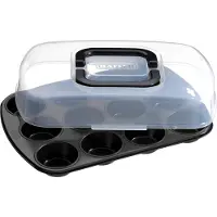 Kaiser Bake & Take Muffinform mit Haube, 12 er, Mit Transporthaube antihaftbeschichtet klappbarer Griff praktisches Frischalten, Maße: 38 x 27 cm