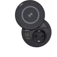 Evoline Circle80 Einbausteckdose USB A/C, Wireless Charger Deckel, schwarz