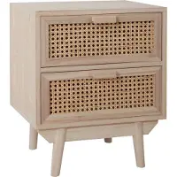SalesFever Nachtkommode mit 2 Schubladen Holzwerkstoff Rattangeflecht Natur 42x36 cm