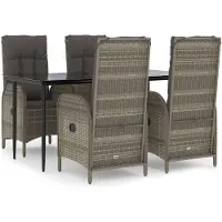 vidaXL 5-tlg. Garten-Essgruppe mit Kissen Schwarz und Grau Poly Rattan