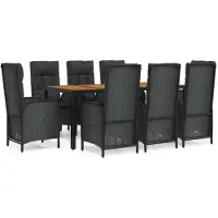 vidaXL 9-tlg. Garten-Essgruppe mit Kissen Schwarz Poly Rattan