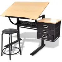 vidaXL Zeichentisch mit neigbarer Tischplatte 3 Schubladen und Hocker