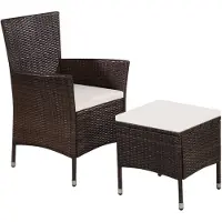 vidaXL Gartenstuhl und Hocker mit Polstern Poly Rattan Braun
