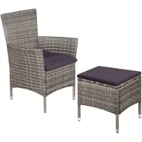 vidaXL Gartenstuhl und Hocker mit Polstern Poly Rattan Grau