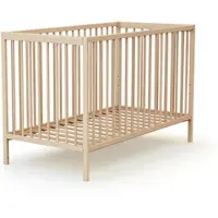 AT4 - Babybett Holz 60x120cm SONA Buche Natur |124 x 64,5 x 82 cm | Kinderbett| Lattenrost | Bett mit Gitterstäben | Verstellbarer Lattenrost in 3 Höhen