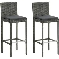 vidaXL Garten-Barhocker mit Kissen 2 Stk. Grau Poly Rattan