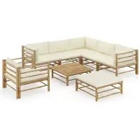 vidaXL 8-tlg. Garten-Lounge-Set mit Cremeweißen Kissen Bambus