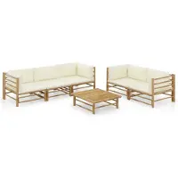 vidaXL 6-Tlg Garten-Lounge-Set mit Cremeweißen Kissen Bambus 3058209