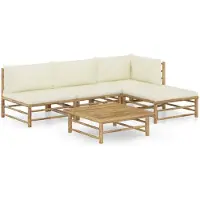 vidaXL 5-tlg. Garten-Lounge-Set mit Cremeweißen Kissen Bambus