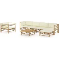 vidaXL 7-tlg. Garten-Lounge-Set mit Cremeweißen Kissen Bambus
