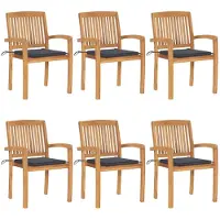vidaXL Stapelbare Gartenstühle mit Kissen 6 Stk. Massivholz Teak
