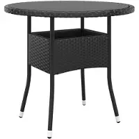 vidaXL Gartentisch Ø80x75 cm Hartglas und Poly Rattan Schwarz