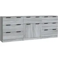 vidaXL 3-tlg. Sideboard Grau Sonoma Holzwerkstoff