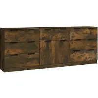 vidaXL 3-tlg. Sideboard Räuchereiche Holzwerkstoff