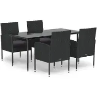 vidaXL 5-tlg. Garten-Essgruppe mit Kissen Schwarz Poly Rattan