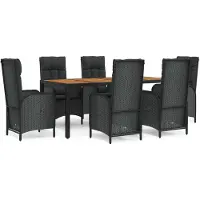 vidaXL 7-tlg. Garten-Essgruppe mit Kissen Schwarz Poly Rattan