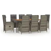 vidaXL 9-tlg. Garten-Essgruppe mit Kissen Grau Poly Rattan