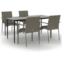 vidaXL 5-tlg. Garten-Essgruppe mit Kissen Schwarz und Grau Poly Rattan