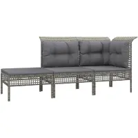 vidaXL 3-tlg. Garten-Lounge-Set mit Kissen Grau Poly Rattan
