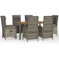 vidaXL 7-tlg. Garten-Essgruppe mit Kissen Grau Poly Rattan