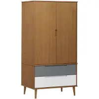 vidaXL Kleiderschrank MOLDE Braun 90x55x175 cm Massivholz Kiefer