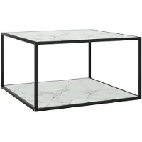 vidaXL Couchtisch Schwarz mit Weißem Glas Marmor-Optik 90x90x50 cm