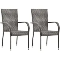 vidaXL Gartenstühle Stapelbar 2 Stk. Grau Poly Rattan