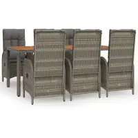vidaXL 7-tlg. Garten-Essgruppe mit Kissen Grau Poly Rattan
