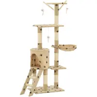 vidaXL Katzenkratzbaum mit Sisal 138 cm Beige Pfoten-Aufdruck