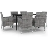vidaXL 7-tlg. Garten-Essgruppe mit Auflagen Poly Rattan und Glas