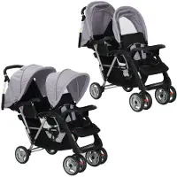 vidaXL Tandem-Kinderwagen Stahl Grau und Schwarz