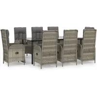 vidaXL 9-tlg. Garten-Essgruppe mit Kissen Schwarz und Grau Poly Rattan