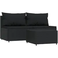 vidaXL 3-tlg. Garten-Lounge-Set mit Kissen Schwarz Poly Rattan