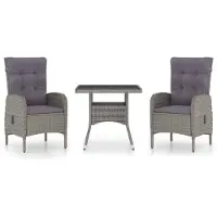 vidaXL 3-tlg. Garten-Essgruppe Poly Rattan und Glas Grau