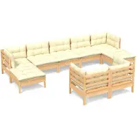 vidaXL 9-tlg. Garten-Lounge-Set mit Creme Kissen Massivholz Kiefer