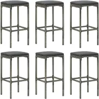 vidaXL Barhocker mit Kissen 6 Stk. Grau Poly Rattan