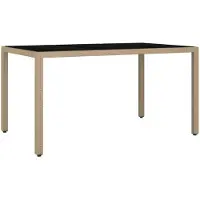 vidaXL Gartentisch mit Glasplatte Beige Poly Rattan & Hartglas