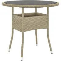 vidaXL Gartentisch Ø80x75 cm Hartglas und Poly Rattan Beige