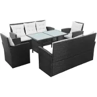 vidaXL 5-tlg. Garten-Lounge-Set mit Auflagen Poly Rattan Schwarz