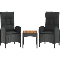 vidaXL 3-tlg. Garten-Lounge-Set mit Kissen Schwarz Poly Rattan
