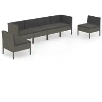 vidaXL 6-tlg. Garten-Lounge-Set mit Auflagen Poly Rattan Grau