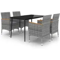 vidaXL 5-tlg. Garten-Essgruppe mit Auflagen Poly Rattan und Glas
